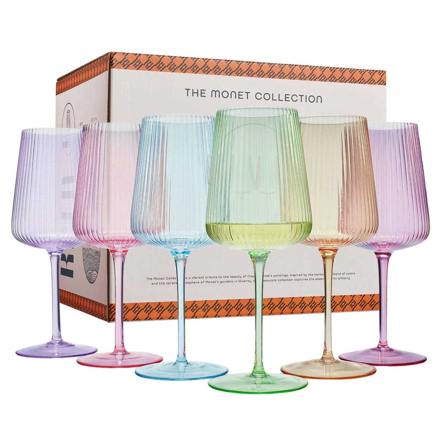 Ripple Bright Colored Wine Glasses - Set of 6 - 19oz