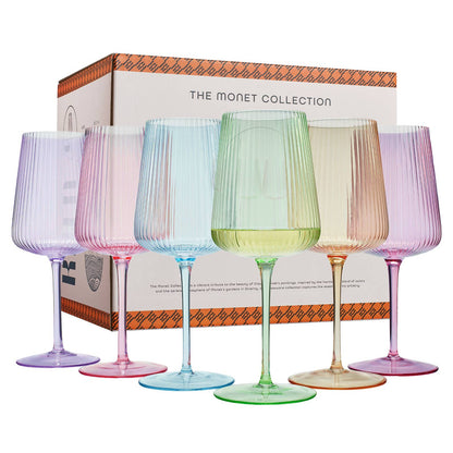 Ripple Bright Colored Wine Glasses - Set of 6 - 19oz