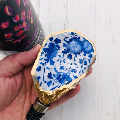 Oyster Shell Wine Stopper--Blue And White Porcelain