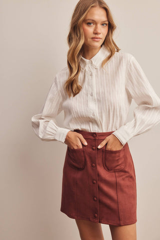 Foxy Faux Suede Button Skirt