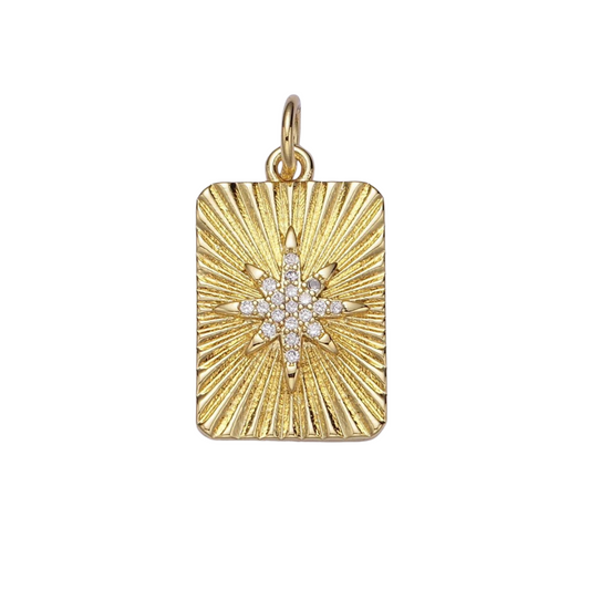 North Star CZ Sunburst Tag Charm