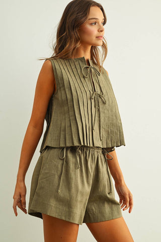 Olive Grove Pleated Set - Top