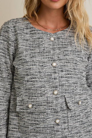 ROUND NECK LONG SLEEVE BUTTON UP JACKET