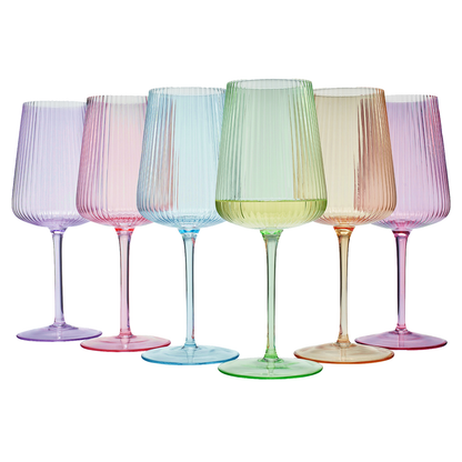 Ripple Bright Colored Wine Glasses - Set of 6 - 19oz