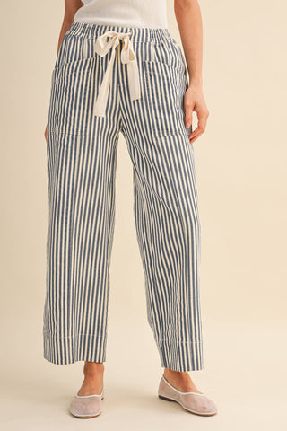 STRIPED WIDE LEG DRAWSTRING PANTS