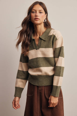 Seriously Striped Collared Knit Sweater