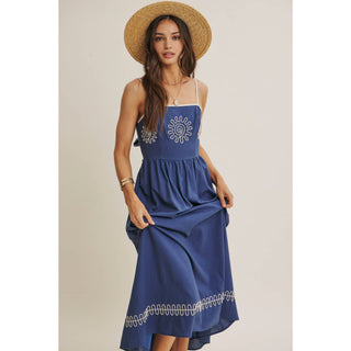 MEDITERRANEAN SUN ARTISAN EMBROIDERY MIDI WITH OPEN BACK
