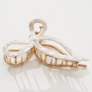 Sabrina Vintage Snow | Large Ribbon Metal Bow Claw Clip