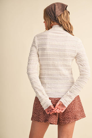 SHIRRED LONG SLEEVE MOCK NECK TOP