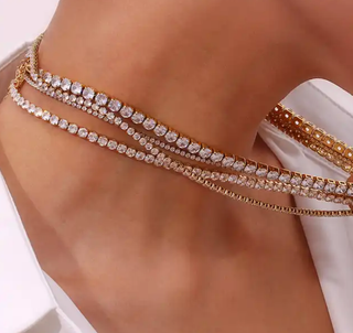 Tennis Necklace. Premium PV plated stainless CZ. 
