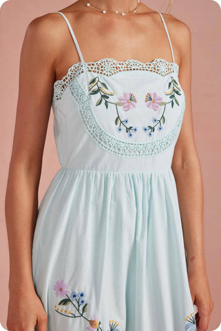 Embroidered Floral Lace Detail Midi Dress