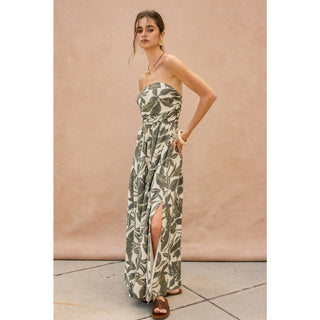 Swaying Palms Strapless Maxi Dress