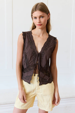 Lace Trim Tie-Front Top