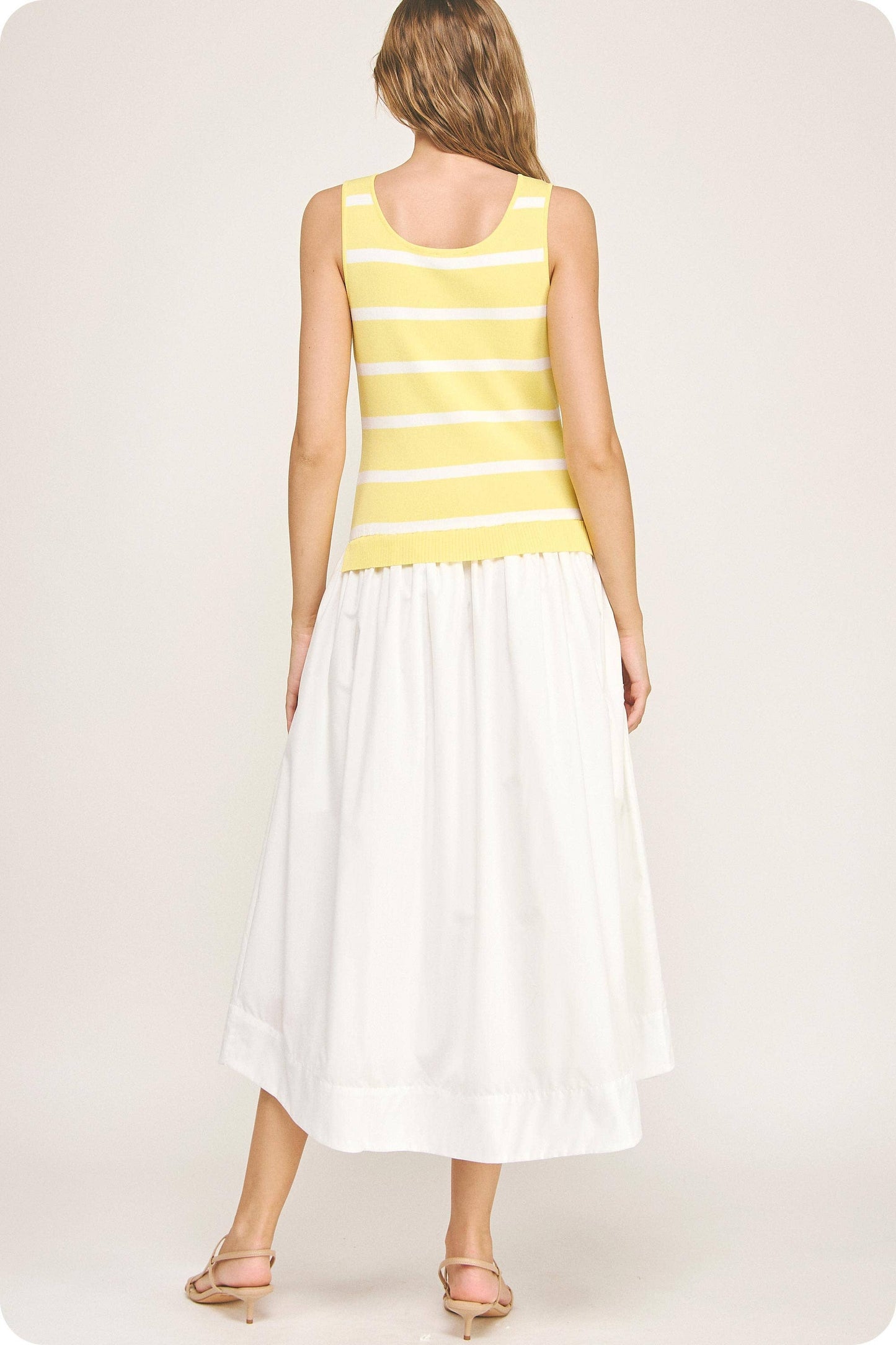 Mixed Media Striped Knit Midi Dress