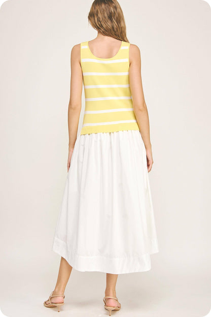 Mixed Media Striped Knit Midi Dress