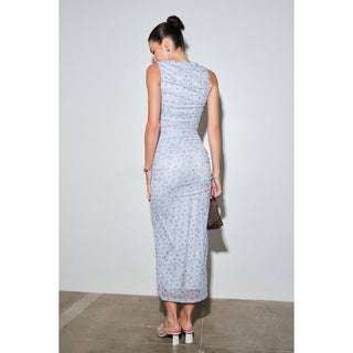 Miranda Mesh Ruched Floral Sleeveless Maxi Dress