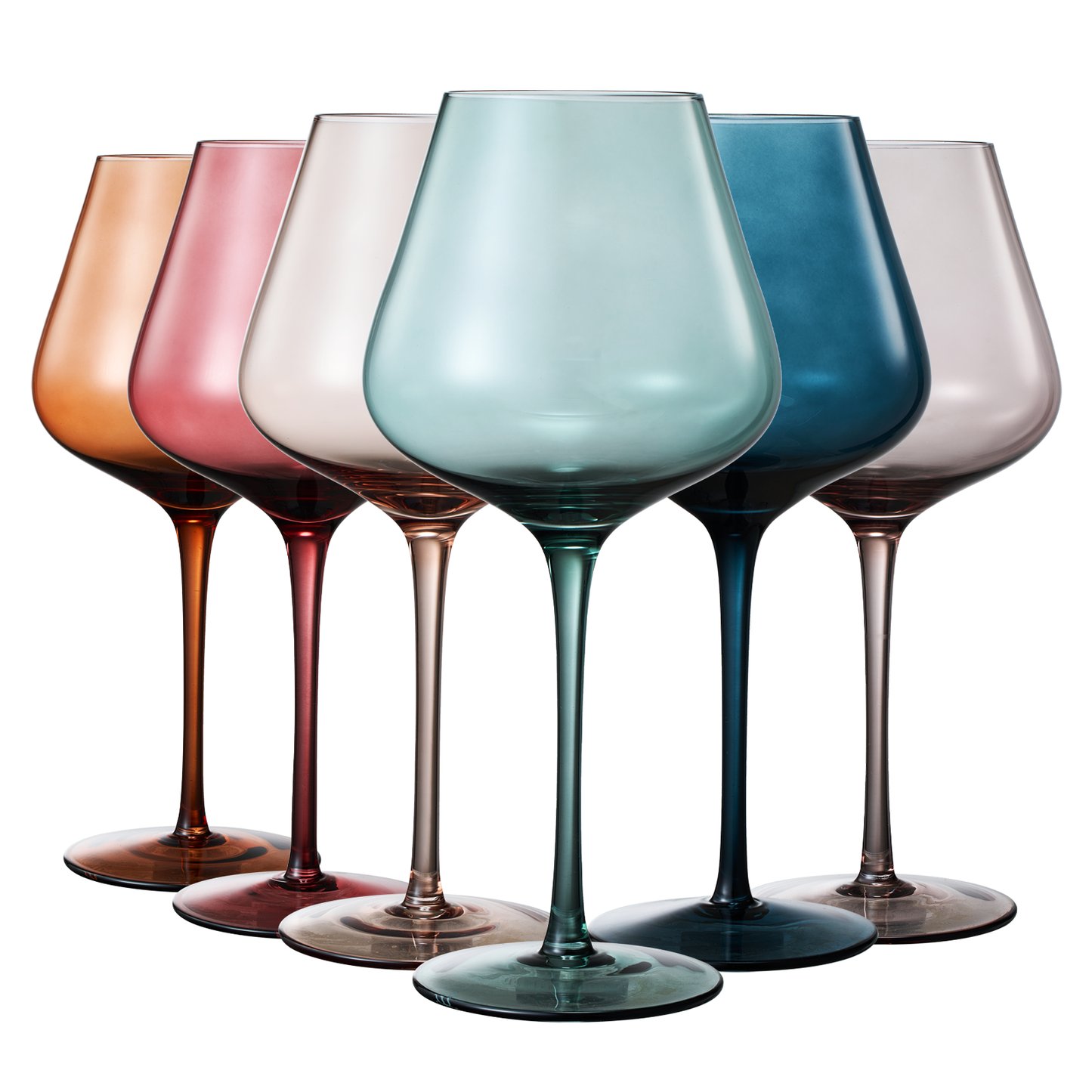 Pastel Large Colored Crystal Wine Glass Set of 6