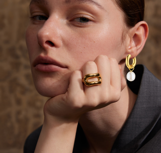 Chubby Natural Pearl PVD Hoop Earring- Waterproof