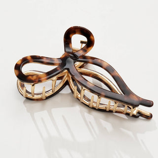 Sabrina Vintage Snow | Large Ribbon Metal Bow Claw Clip