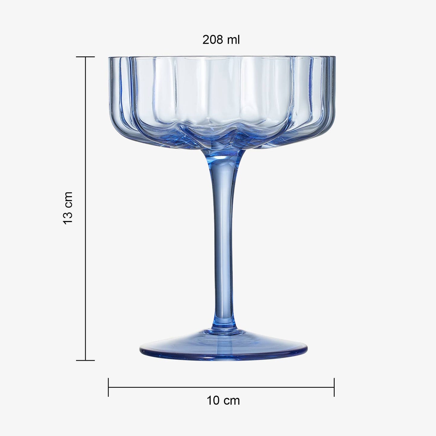 Flower Blue Wave Vintage Champagne Coupe Set of 2 | 7 OZ