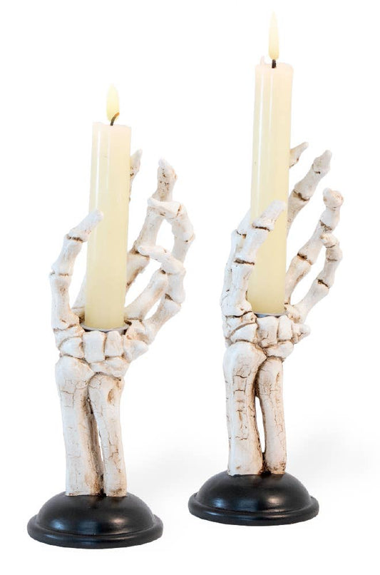 8" Tall Skeleton Hand Tapers Set of 2 Halloween Décor