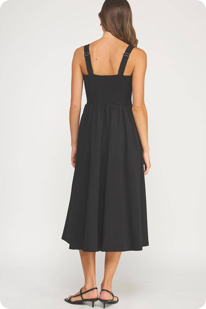 Braid Embroidery Detail Pleated Midi Dress