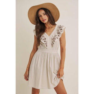 SUNNY AFTERNOON EMBROIDERED RUFFLE MINI WITH LACE UP BACK
