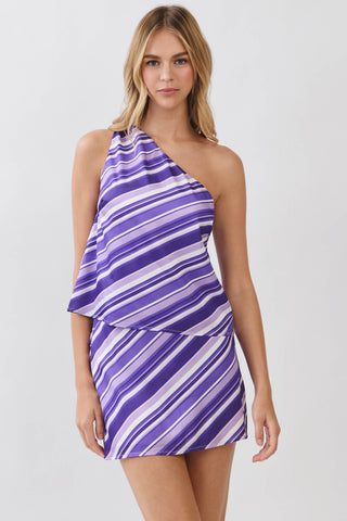 TIGER BABY One Shoulder Stripe Side Zipper Woven Top