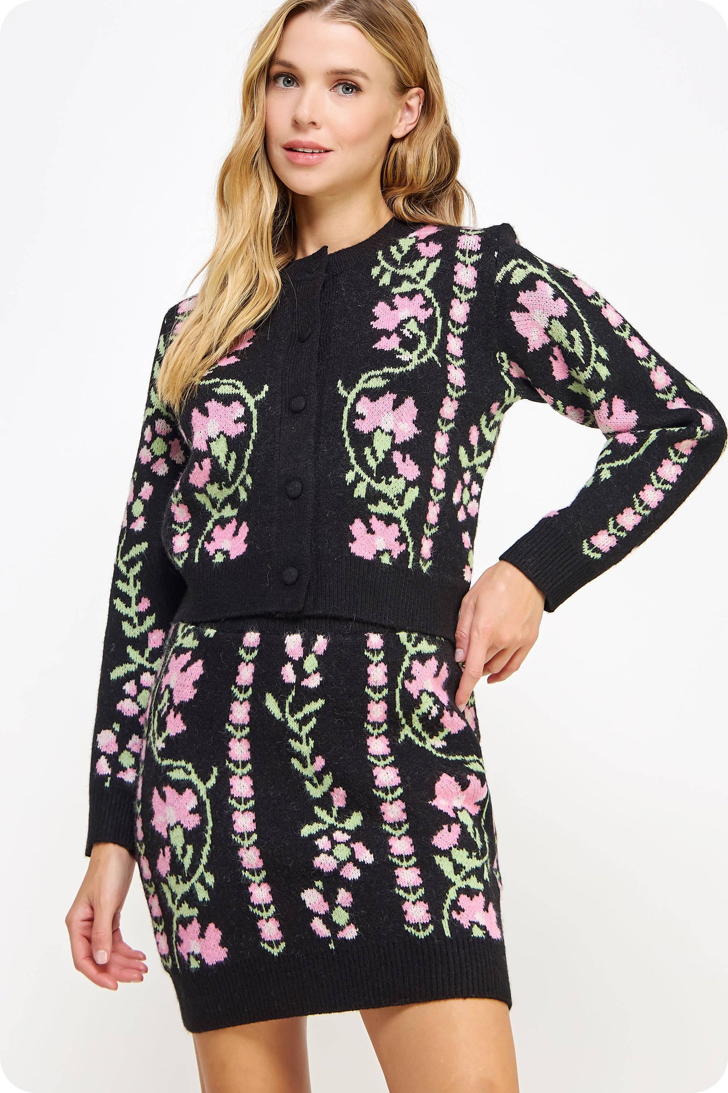 Floral Intarsia Sweater Cardigan