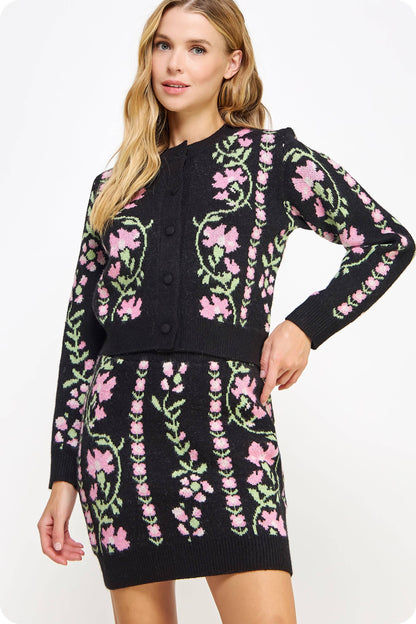 Floral Intarsia Sweater Cardigan