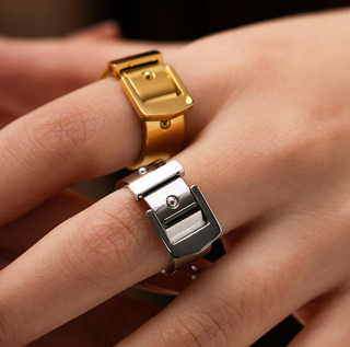 Buckle UP- Stainless Steel Buckle  Ring- 14K Gold/Steel