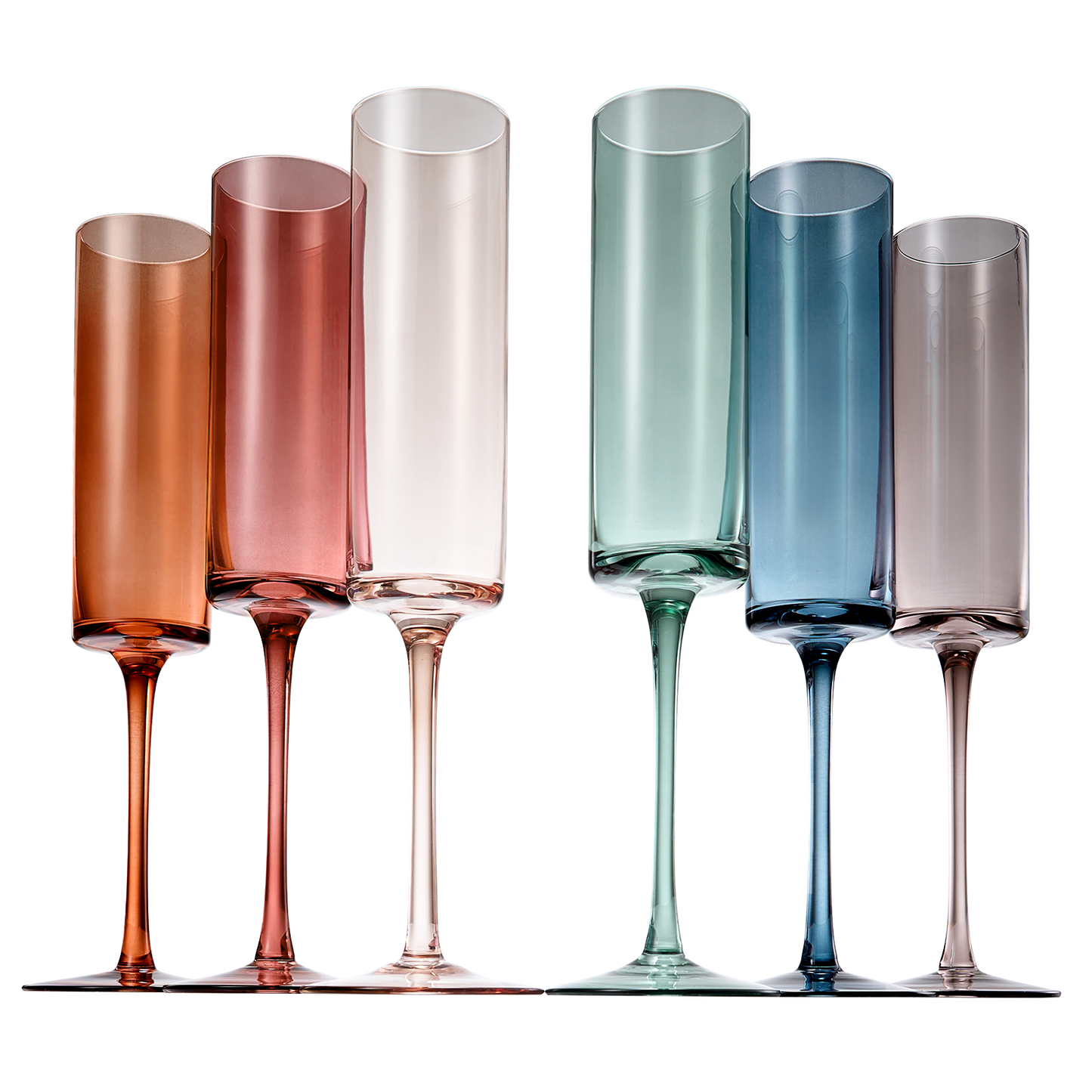 Khen Muted Rainbow Champagne Flute Stemmed Glasses Set of 6