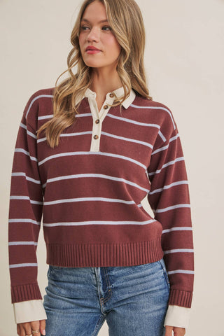 MODERN HERITAGE STRIPE HENLEY SWEATER