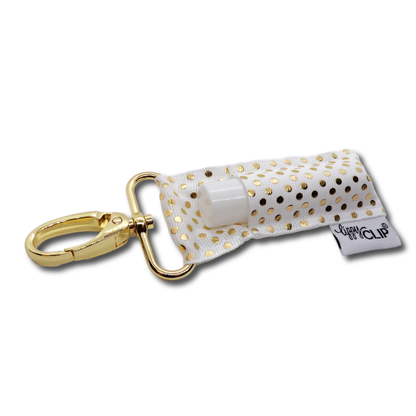 Gold Dots on White LippyClip® Lip Balm Holder for Chapstick