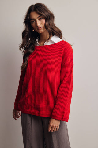 Reva Ribbed Knit Boat Neck Sweater