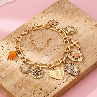 Charm Bracelet-Cross Heart Oval Motifs
