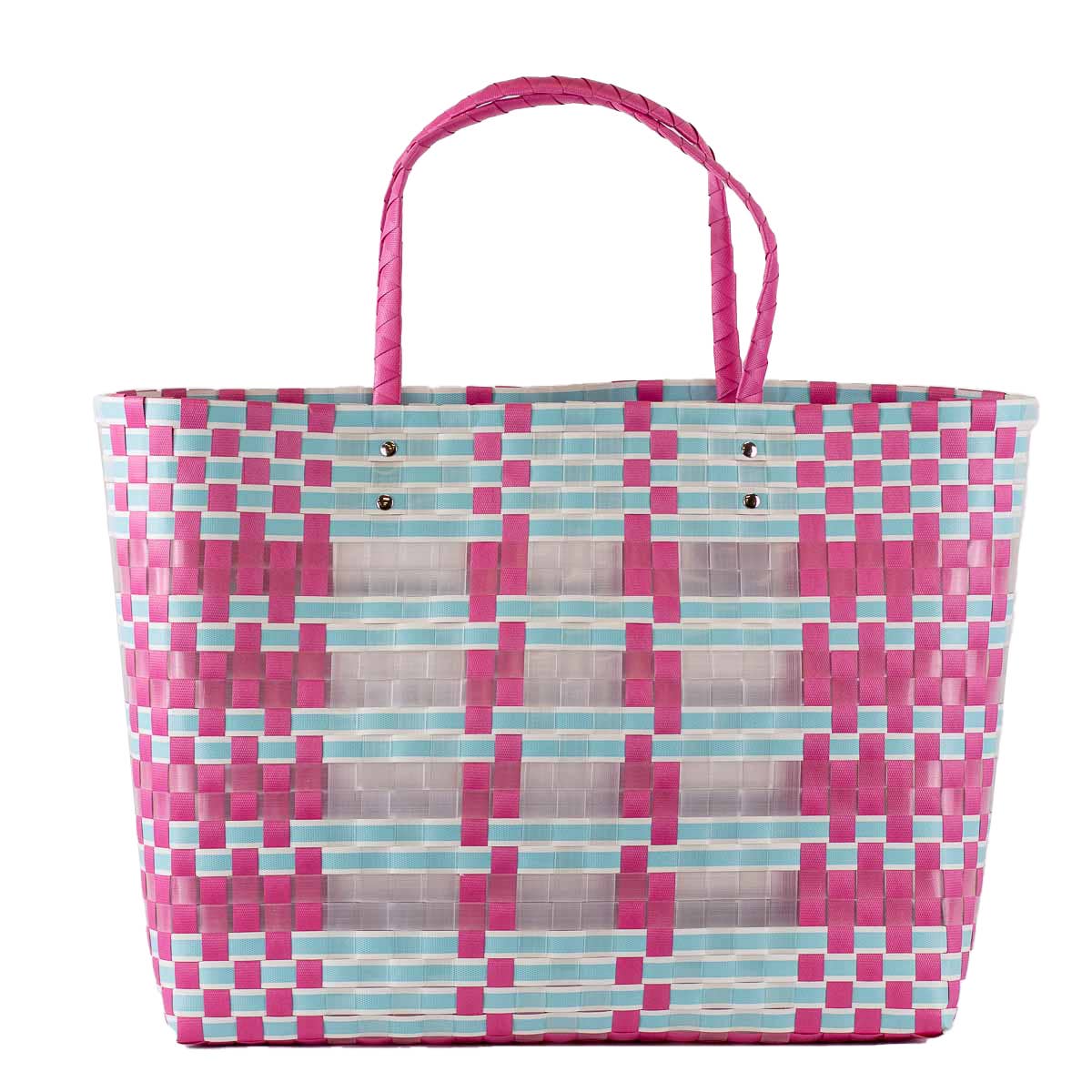 Kimberly Woven Beach Tote   Hot Pink/Aruba Blue   17x14x5