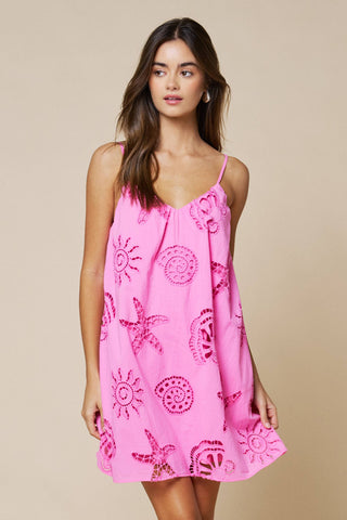 Sea Shell Embroidery Mini Dress