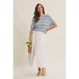 EYELET BUBBLE TOP AND MIDI SKIRT SET