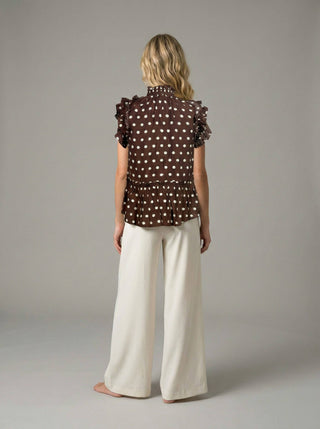 Chestnut Moon Polka Dot Ruffle Blouse