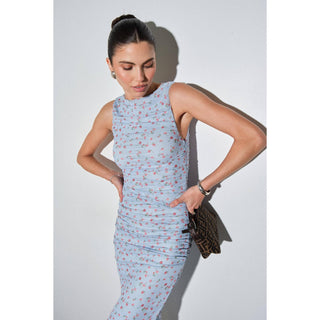 Miranda Mesh Ruched Floral Sleeveless Maxi Dress
