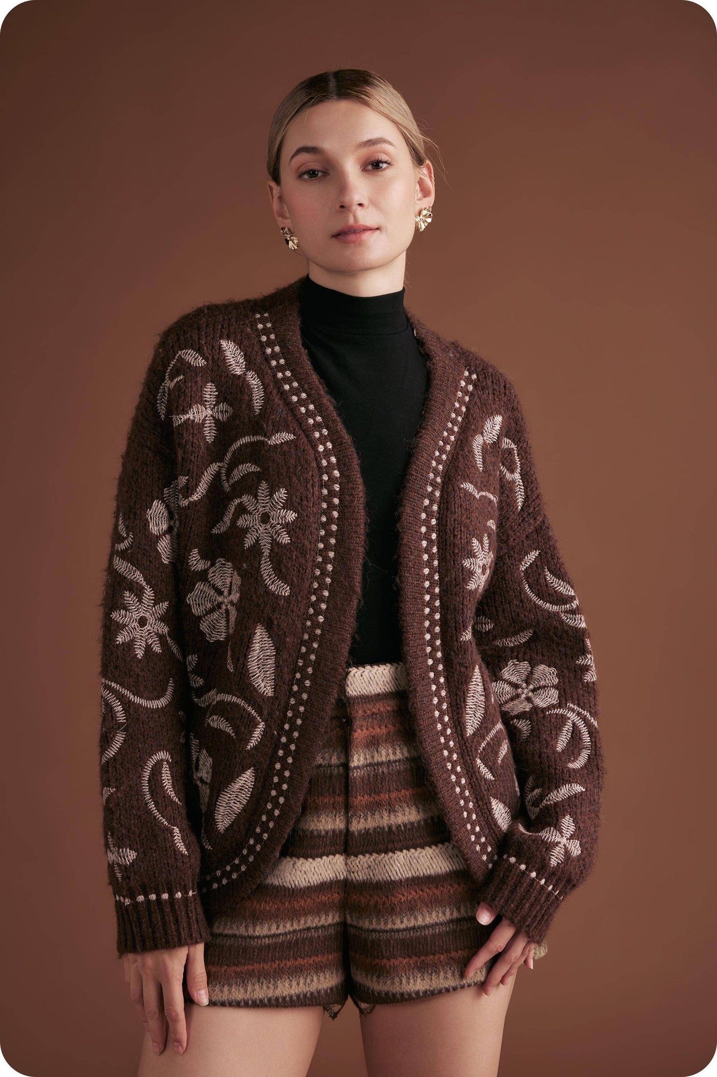 Floral Embroidered Knit Cardigan