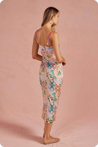 Summer in the Garden Pleated Satin Midi Dress