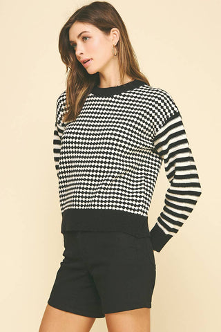 CONTRAST KNIT SWEATER TOP - 6328W