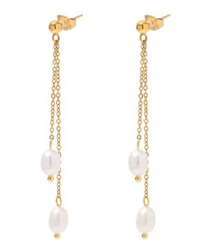 Freya Double Pearl Drop Waterproof Earrings 14K Gold