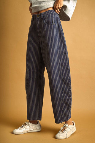 PINSTRIPED PATTERN BARREL PANTS