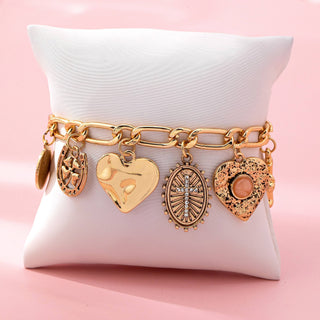 Charm Bracelet-Cross Heart Oval Motifs
