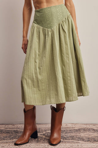 Sage Lily Textured Midi Skirt