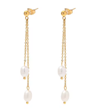 Freya Double Pearl Drop Waterproof Earrings 14K Gold