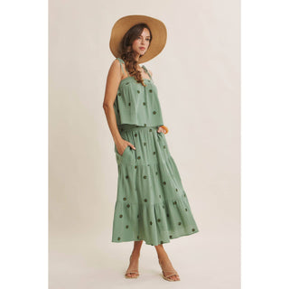 Sunset Field Embroidered Midi Skirt